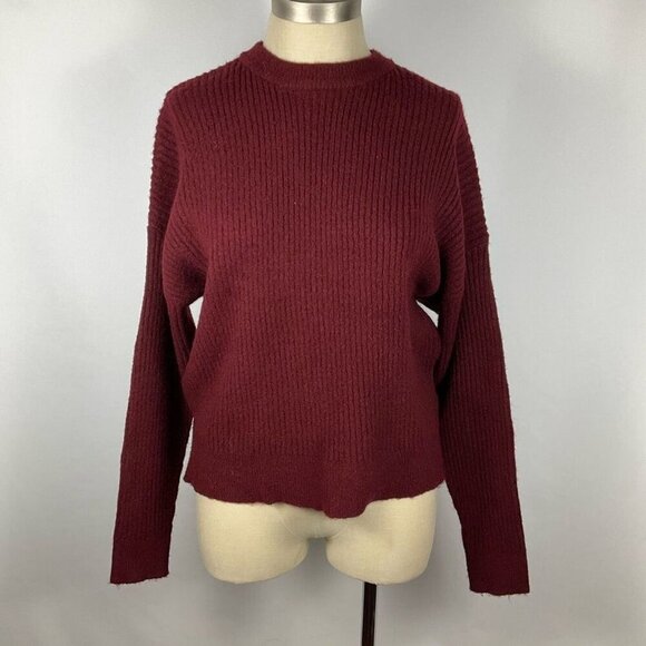 ELODIE Crew Neck Raglan Sleeve Cropped Burgundy Sweater Side Insets Women’s XL - Picture 1 of 8